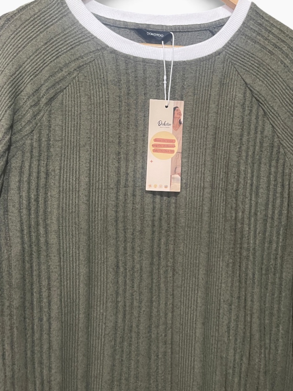 Dokotoo Womens Soft Long Sleeve Crewneck Sweater Olive L - Picture 4 of 4